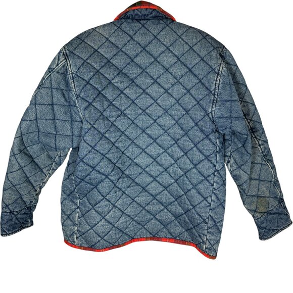 Vintage Bay Club Men's Quilted Denim Jacket Plaid Collar Retro Cabincore M - Picture 2 of 9